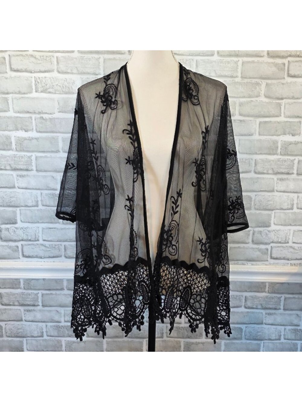 Honey Pot Black Embroidered Lace Kimono Dark Feminine Whimsigoth Romantic XL